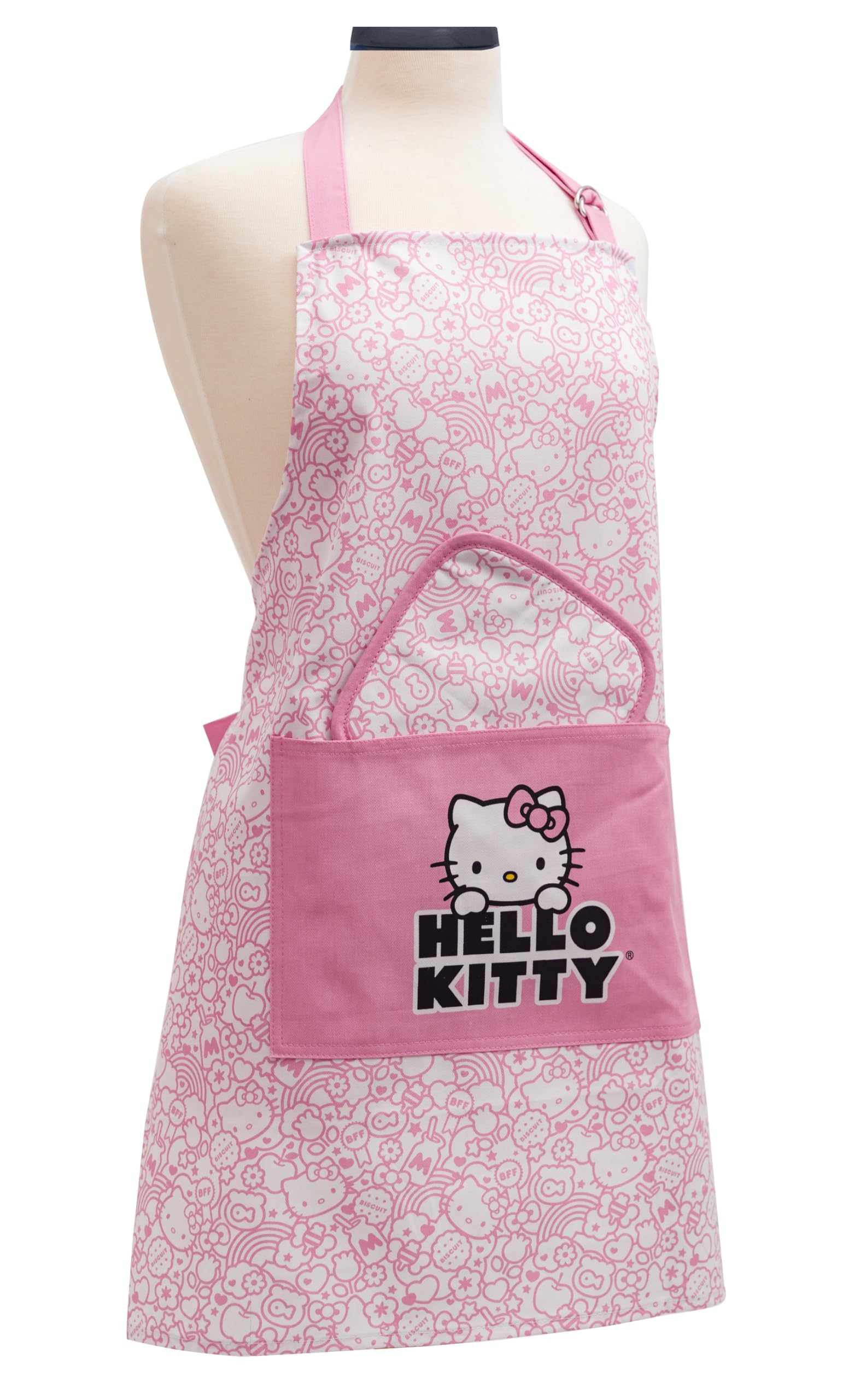 'Handstand Kitchen Hello Kitty Print 28'' Adult Apron and Pot Holder Set'