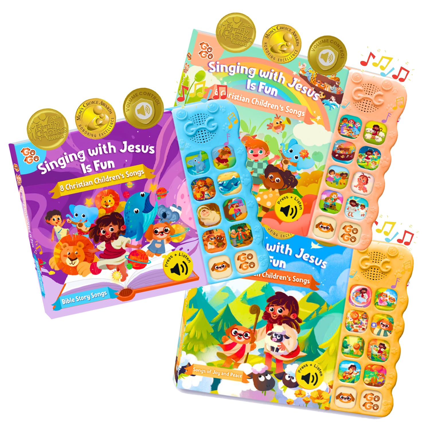 GO GO Bible Songs Bundle: 3 Christian Sound Books for Toddlers 1-5, 8 Songs Each, Interactive Baby Music Books, Sing-Along Bible Story Songs, Christian Toys, Musical Learning, and Praise Gift Set.