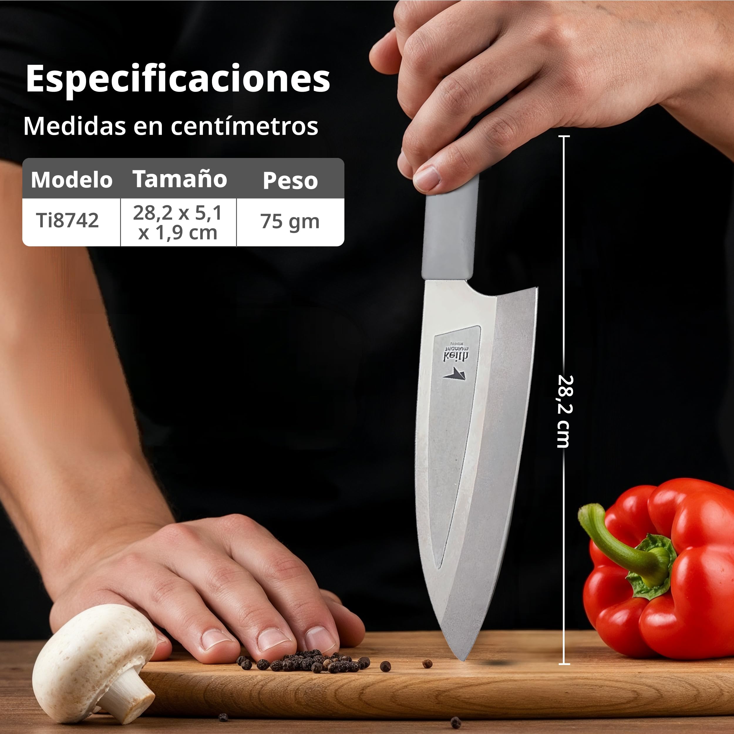 Keith Cuchillo de Cocina de Titanio con Funda, Ti8742 – Cuchillo Multiusos Portátil para Cortes Precisos de Verduras, Frutas y Carne, Resistente, Ideal para Cocina, Senderismo y Camping (28,2x5,1 cm)