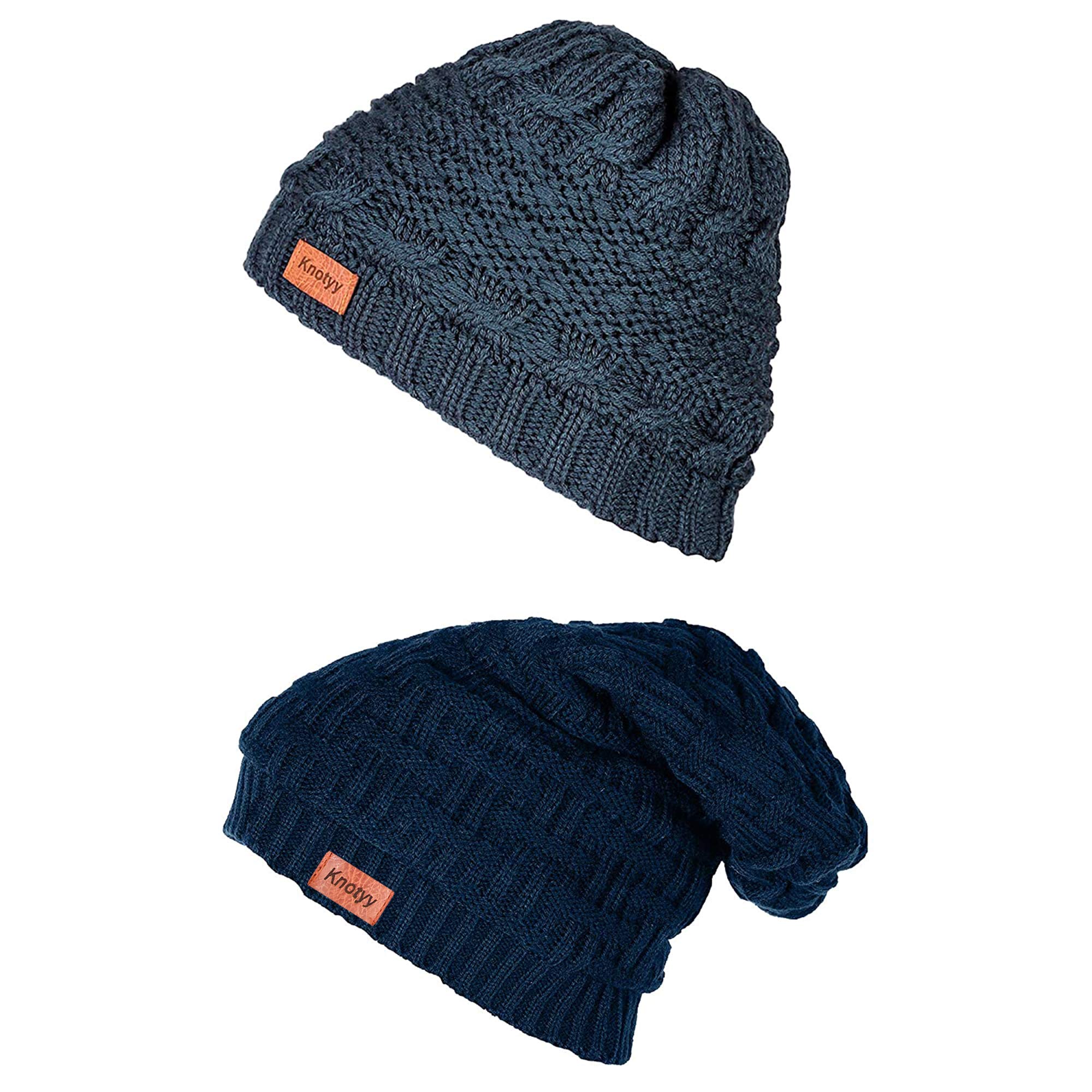 Knotyy Men's and Women's Woollen Knitted Slouchy Beanie Skull Cap Combo (Free Size) - Pack of 2