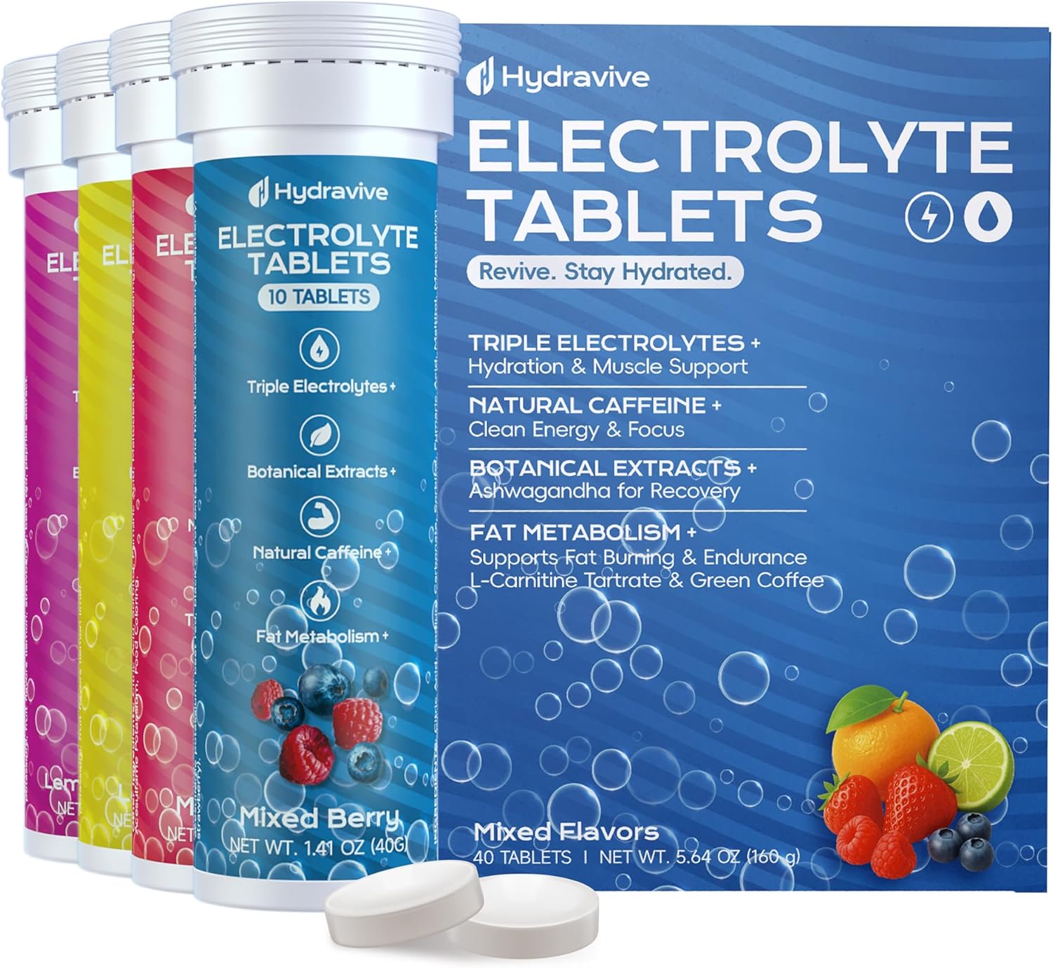 Electrolyte Tablets Sugar Free, Hydration Electrolyte Tablets, Sodium, Potassium, Magnesium, Calcium, Green Tea, Green Coffee, Ashwagandha, Zero Sugar Hydration Drink Variety (40 Servings)