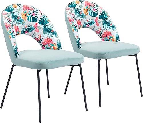 Miniatura 14 de Zuo Moderno - Bethpage Silla de comedor (juego de 2) estampado multicolor y verde - moderna - asiento - acero, madera contrachapada, espuma, 100%