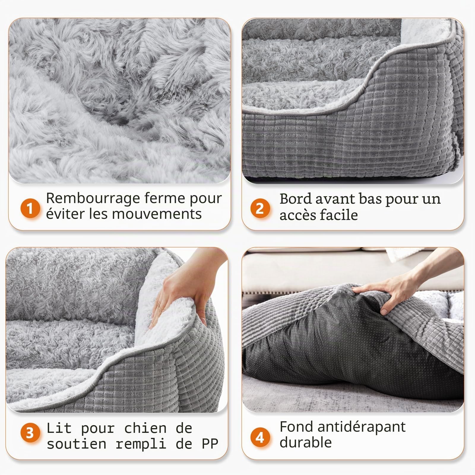 JOEJOY Panier pour Chien, Lit pour Chien Grande Taille, Panier pour Chien Lavable, Bords Rehaussés, Duveteux & Confortable, Coussin pour Chien Antidérapant, Gris XL 89x63x23cm