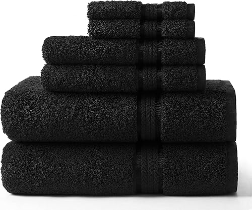 Set de 6 toallas ultradelgadas, lujosas, 100% de algodón hilado, resistentes y absorbentes, con corte de rayón, 2 toallas de baño grandes de 30 x 54