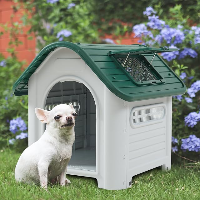 [en.casa] Caseta Perros Exterior Bello Refugio para Mascota con Ranuras Integradas y Tramplilla en el Techo…