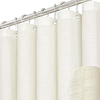 Vista 2 de BTTN Cortina de ducha extra larga, 72 x 84 pulgadas de largo, juego de cortina de ducha de tela natural de lino con ganchos de plástico, cortinas