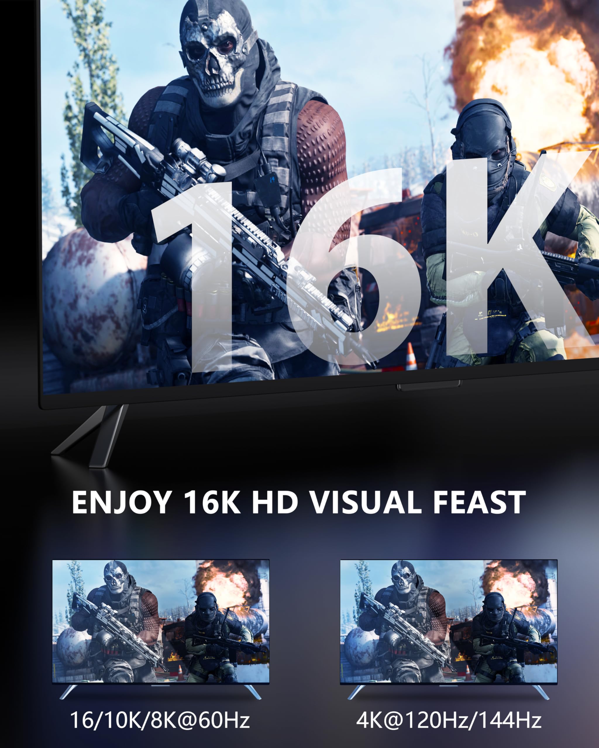 CONMDEX 16K HDMI 2.2 Cable 2M — Designed for Stable High-Bandwidth Connections | 96Gbps Headroom, 8K@120Hz 144Hz / 4K@240Hz, eARC, HDR & VRR | Gaming Consoles, Graphics Card, TVs, Monitors & Soundbars - 5