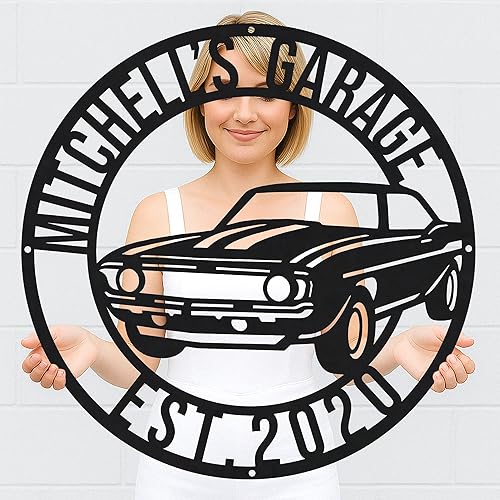 Miniatura 152 de Letrero personalizado de taller de garaje para hombres – Arte de pared de metal con nombre personalizado para entusiastas de autos, constructores y