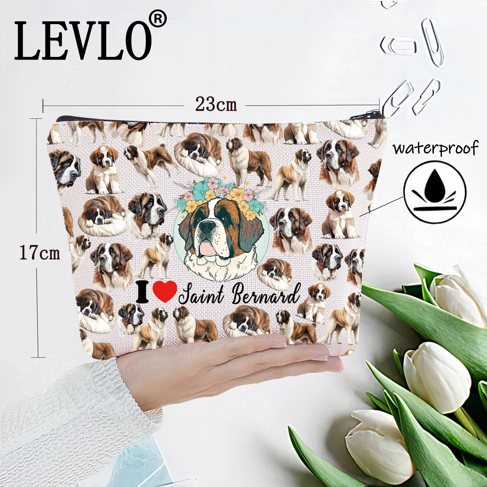 LEVLO Saint Bernard Dog Cosmetic Makeup Bag St Bernard Lover Gift I Love Saint Bernard Travel Pouch Bag St Bernard Merchandise - Image 2
