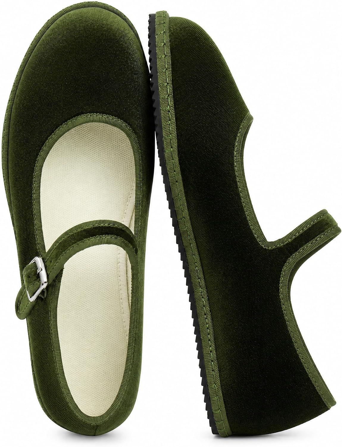 ZJGZF Velvet Mary Janes for Women Suede Round Toe Cute Ballet Flats Slip On Casual Dressy Comfortable Ballerina Shoes