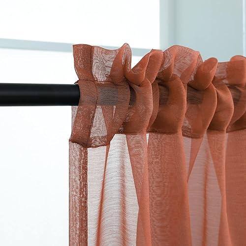 Miniatura 7 de Cortinas de terracota de 72 pulgadas de largo para sala de estar, juego de 2 paneles de cortinas transparentes con bolsillo para cortinero, cortinas