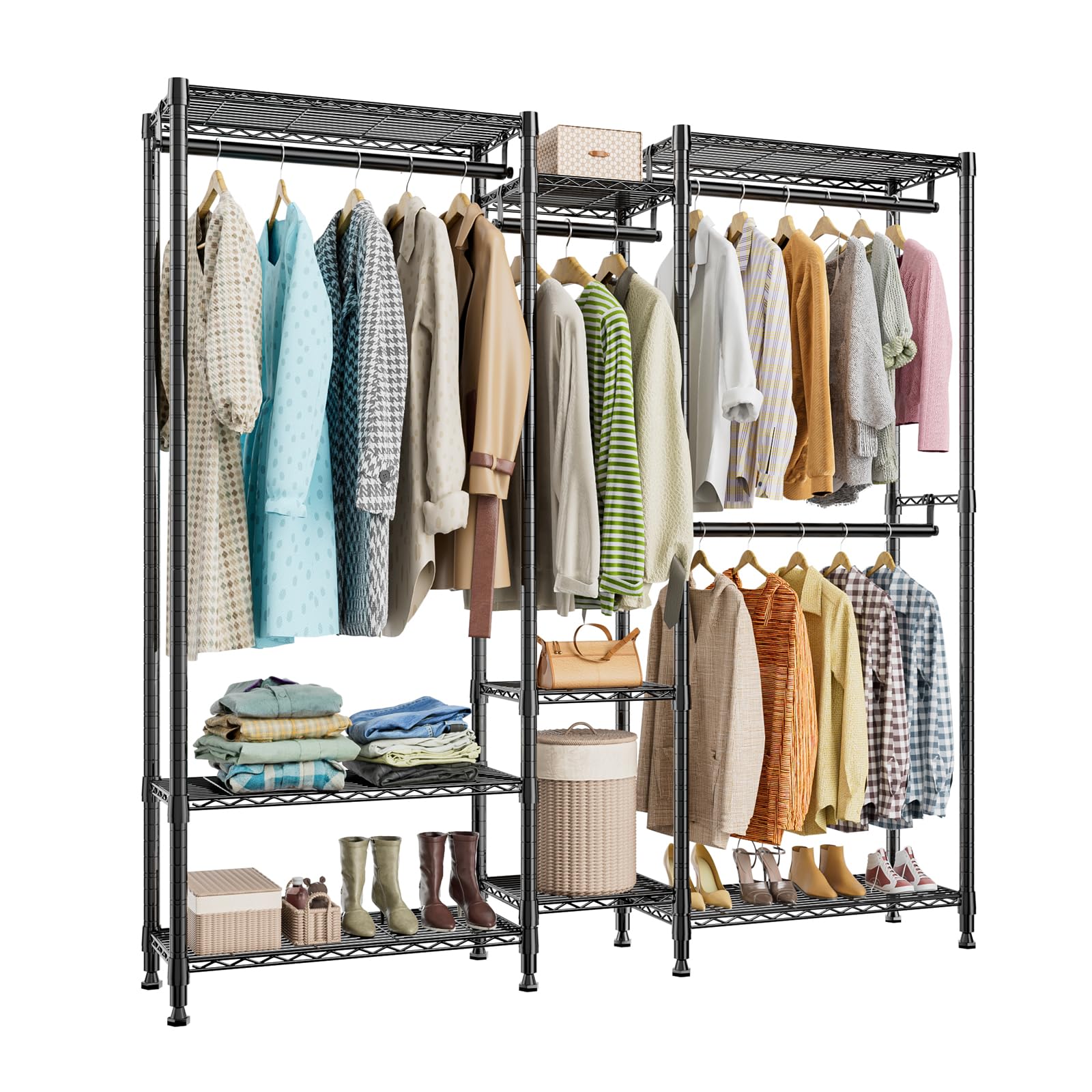 SEMHOR S7-M Clothes Rack Heavy Duty Clothing rack with 8 Shelves & 4 Hang Rods, Freestanding Metal Clothing Racks for Hanging Clothes, Portable Wardrobe Closet 14.6"W X 71.2"L X 76.8"H, Load 850 LBS