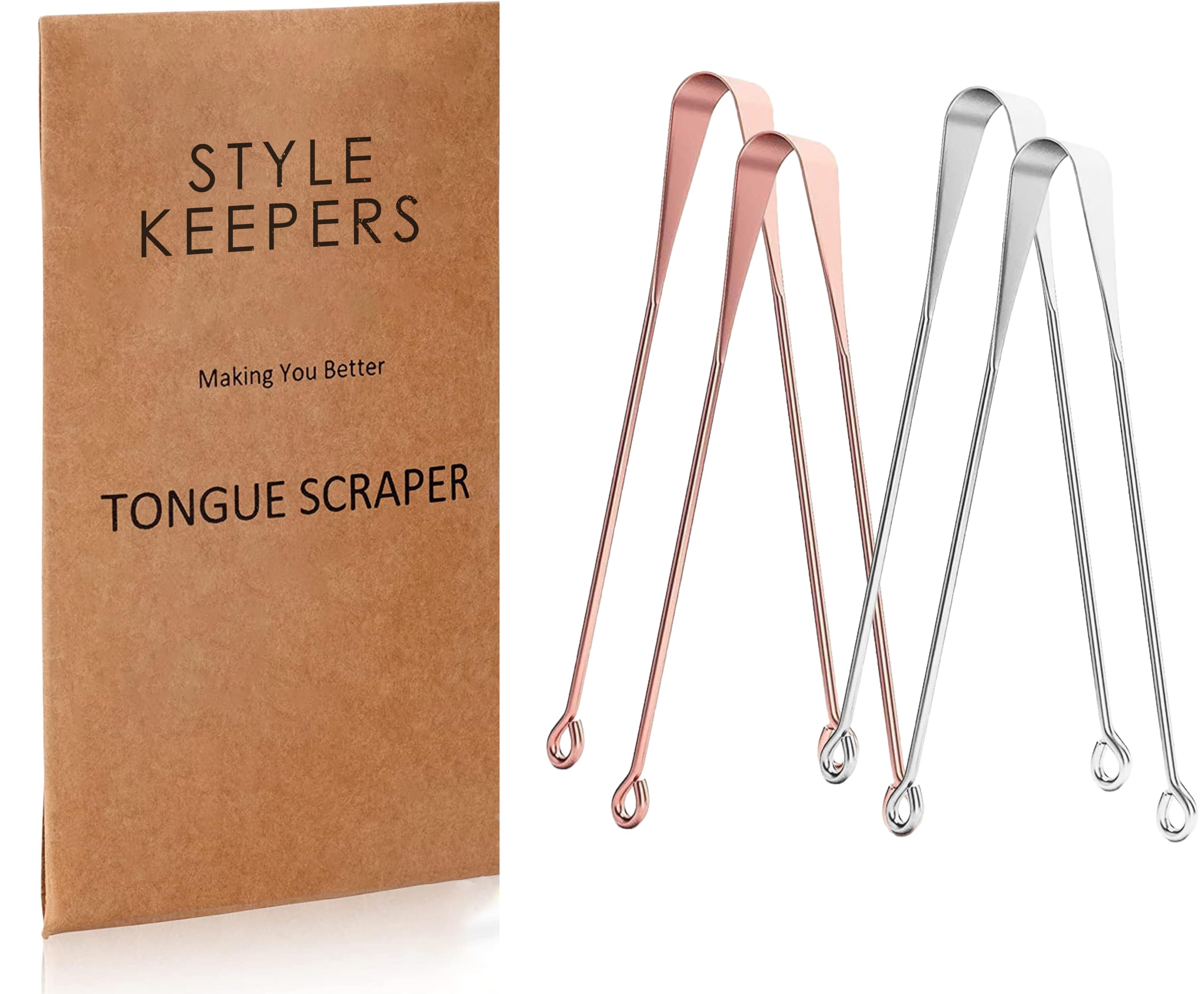 4Pcs Stainless Steel & Copper Surgical Grade Ayurvedic Tongue Cleaner Kids & Adults Oral Hygiene Remove Bad Breath Bacteria Scraper Reduce Flexible Tool Care Men And Women (Ss & Copper)