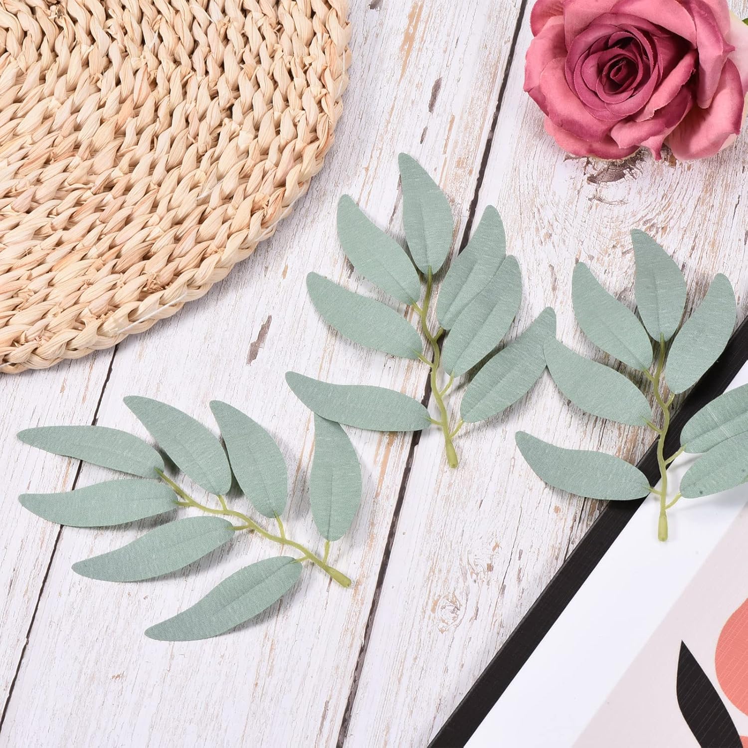 PATIKIL 5.9 Inch Artificial Willow Leaves, 40 Pieces Fake Willow Greenery Garland Stems Faux Silk for Wedding Bouquets Wreaths Decor, Grey Green - Image 5