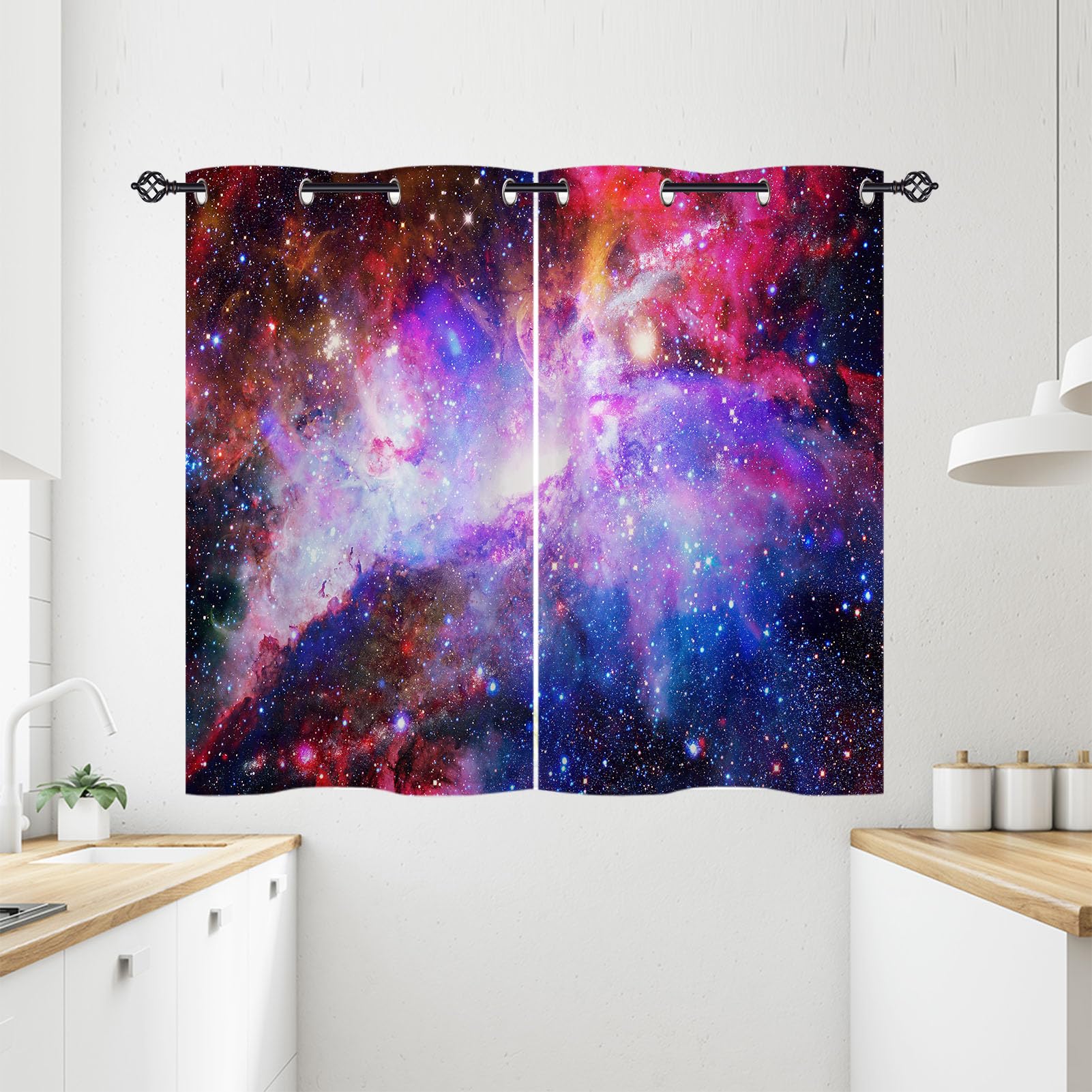 ANHOPE Galaxy Curtains Eyelet Ring Top Soft Thermal Insulated Blackout Curtains Cosmic Space Nebula Stars Print Pattern Decorative Window Drapes for Bedroom Living Room 28 x 54 Inch 2 Panels — image 1