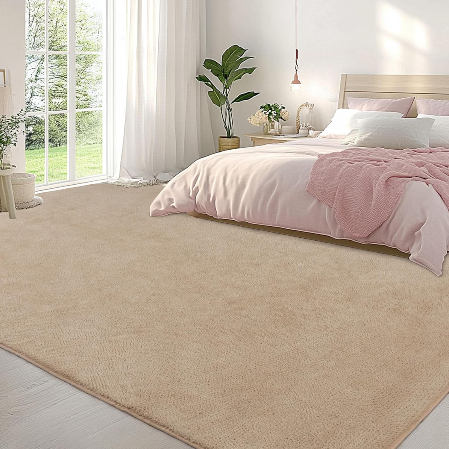 Large Modern Area Rugs for Living Room Bedroom, 5x8 Feet Beige Ultra Soft Thickened Memory-Foam Indoor Rug, Comfy Aesthetic Solid Minimalist Carpets for Girls Boys Nursery Dorm Home Decor
