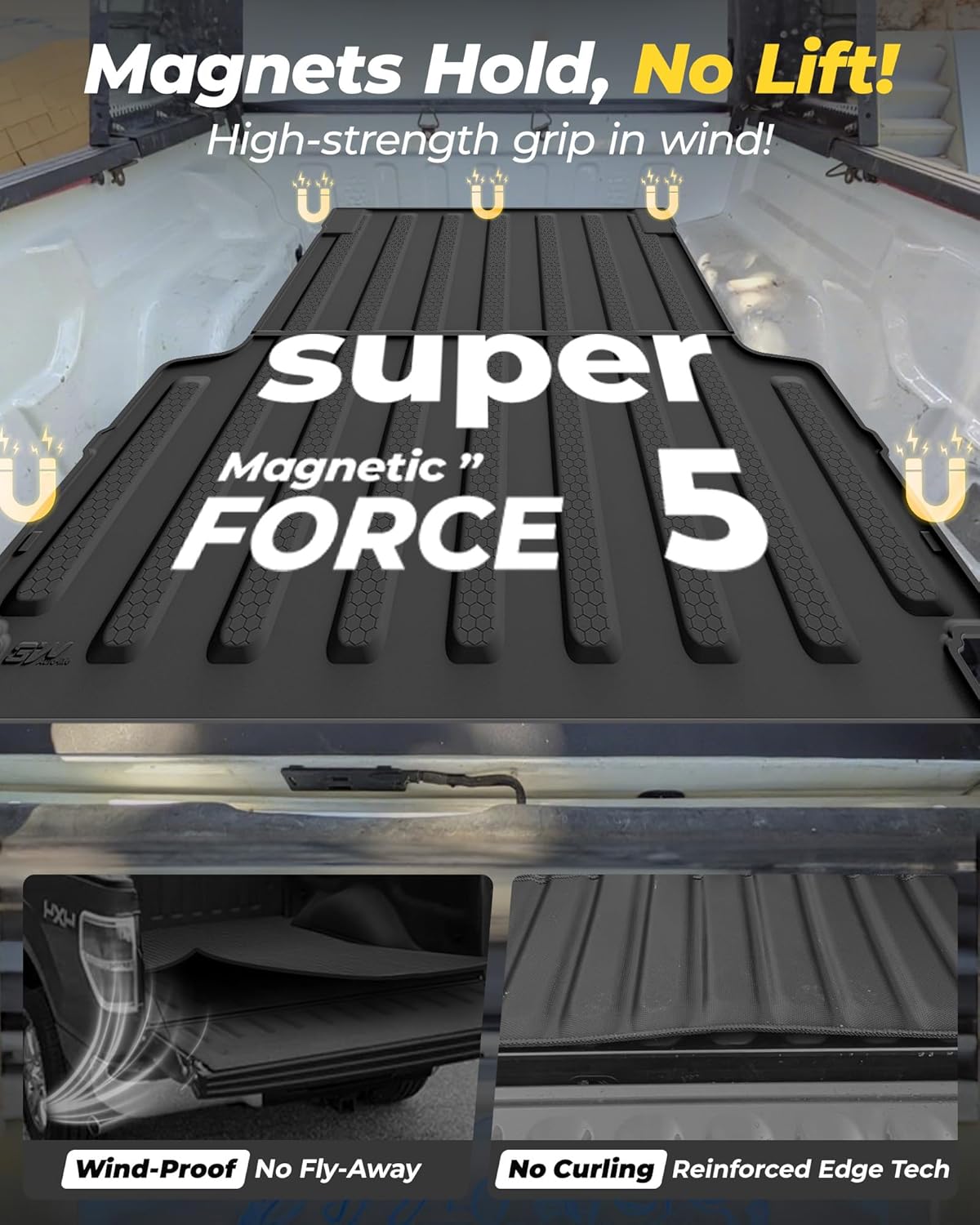 3W Truck Bed Mat Fit for 2020-2025 2026 Jeep Gladiator (5ft Bed), All Weather Protection Custom Fit TPE Heavy Duty Truck Bed Liner for Jeep Gladiator JT Accessories Black - Image 4