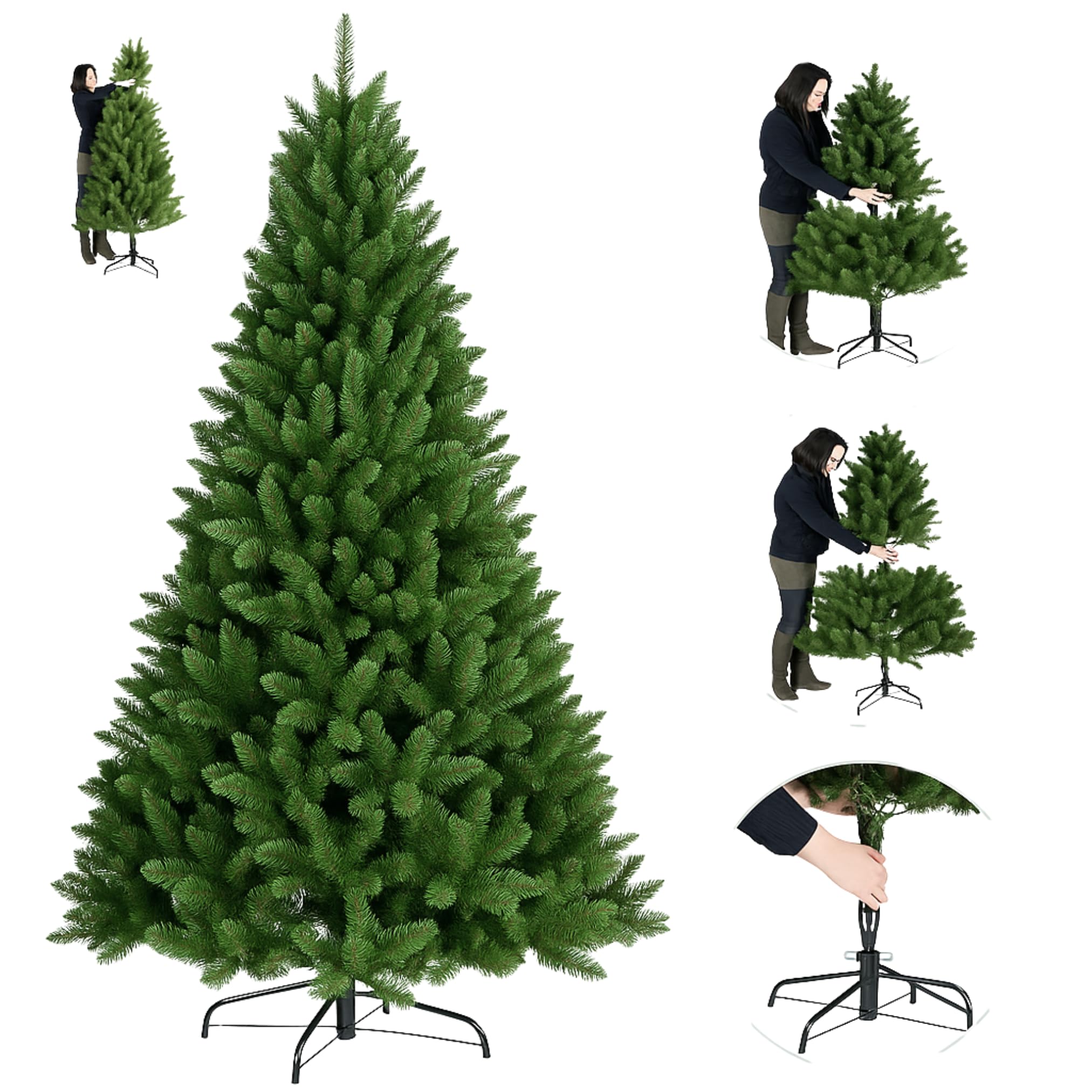 FlickBuyz 5ft/6ft/7ft Premium Green Artificial Christmas Xmas Tree Pine Metal Stand Tips Spruce (Green 6ft (750 Tips))