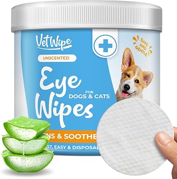 Dog Eye Wipes, Cat Face Wipe, Gently Cleans and Removes Eyes Discharge, Crust, Booger - Tear Stain Remover for Dogs - 100 Count