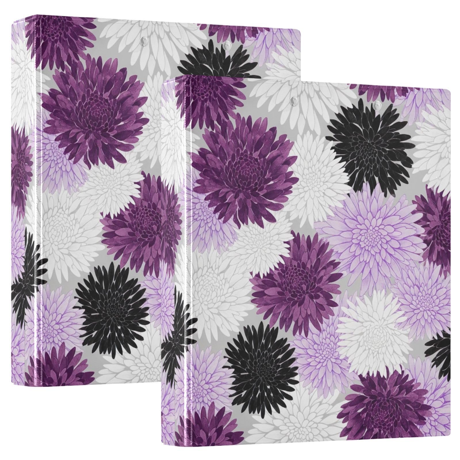 Raccoglitore a 3 anelli, motivo floreale dalia, viola, con portablocco, confezione da 2