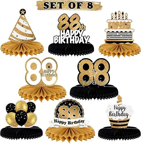 Miniatura 8 de Juego de centros de mesa de papel negro y dorado con texto en inglés "Happy 50th Birthday", 8 piezas de globos de estrella de 50 años, letrero de