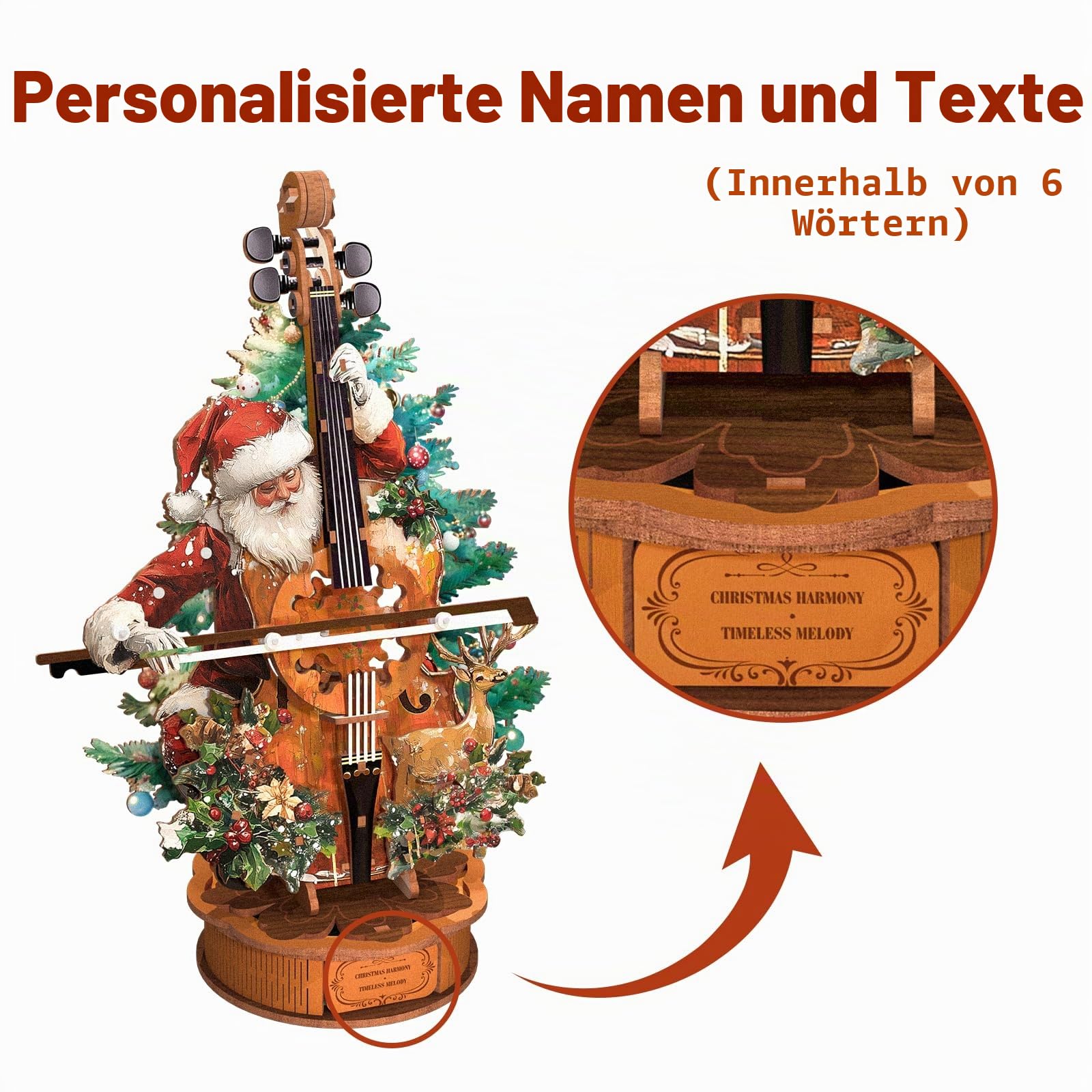 3D Holzpuzzle Erwachsene, Weihnachtskonzert Cello Holz Spieluhr Modellbausätze, Basteln/Schreibtisch Wohn Dekoration/Hobbys für Frauen und Männer, Geschenk zum Geburtstag und zu Weihnachten