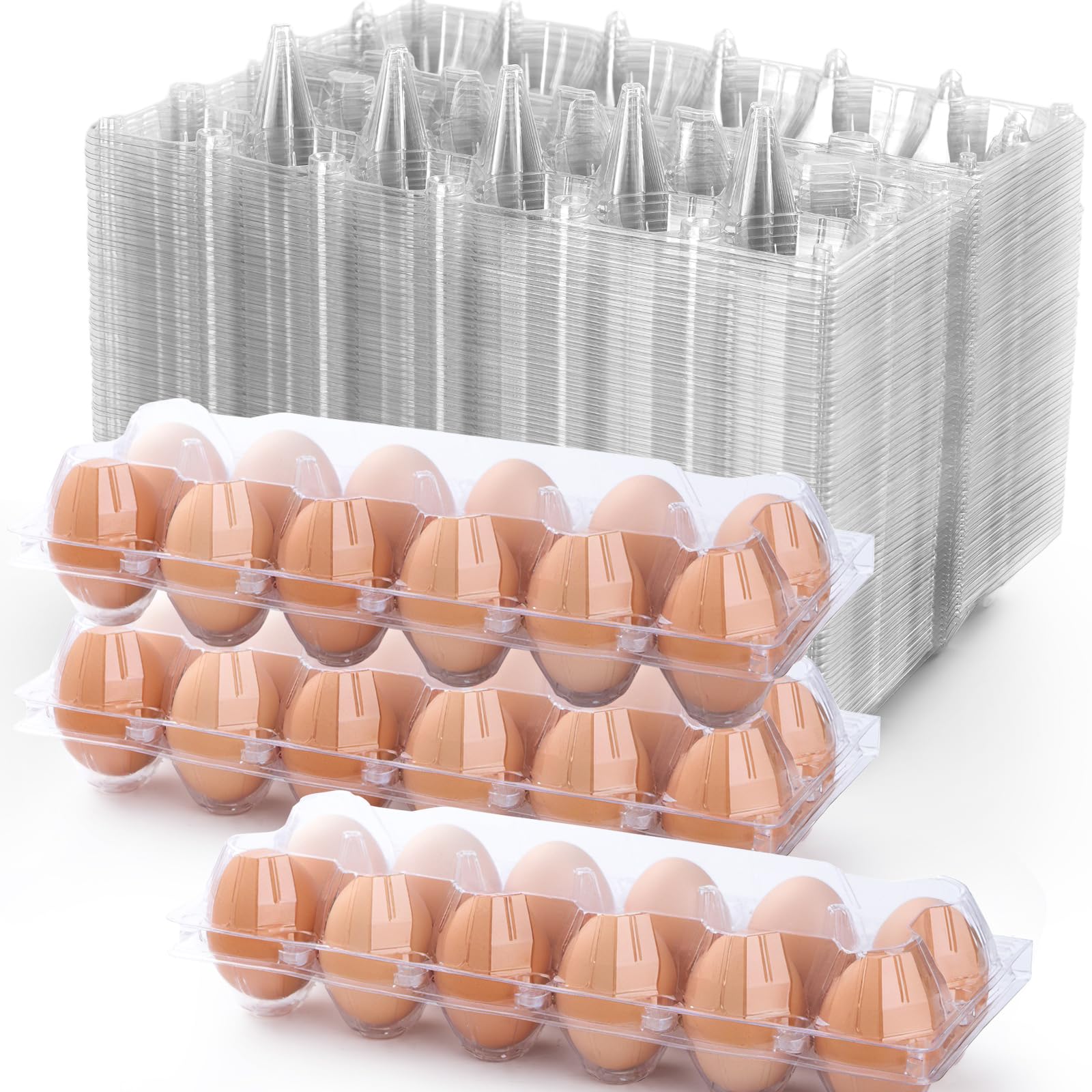 Caja de huevos de plástico transparente para 12 huevos, paquete de 48 bandejas de huevos reutilizables de tamaño mediano, adecuadas para refrigerador, mercados de granja de pollos, cajas de huevos