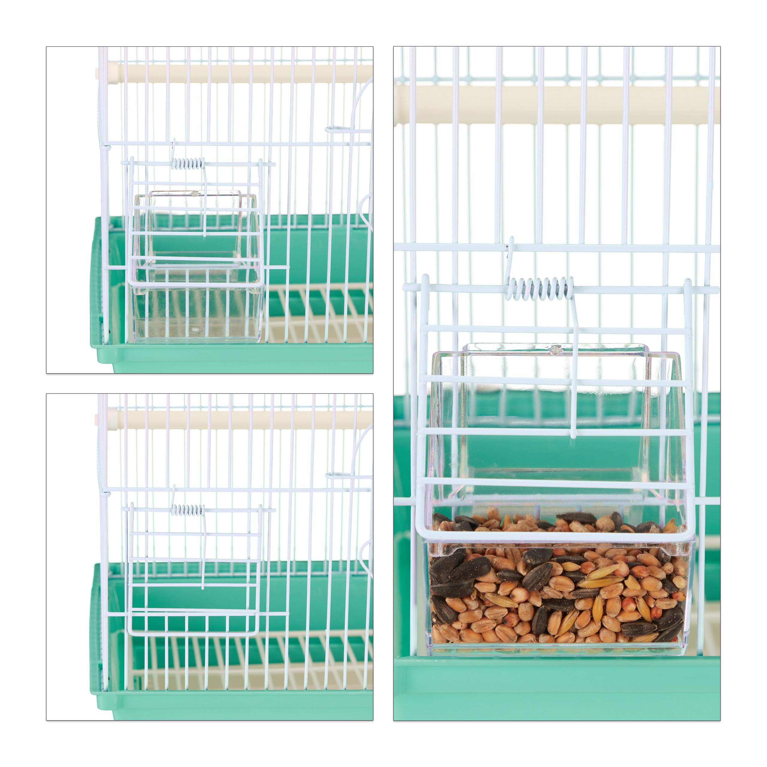 Relaxdays Cage à Oiseaux, métal, pour Petits canaris, perchoirs & mangeoires, HLP 49,5 x 35 x 32 cm, Bleu Clair/Menthe