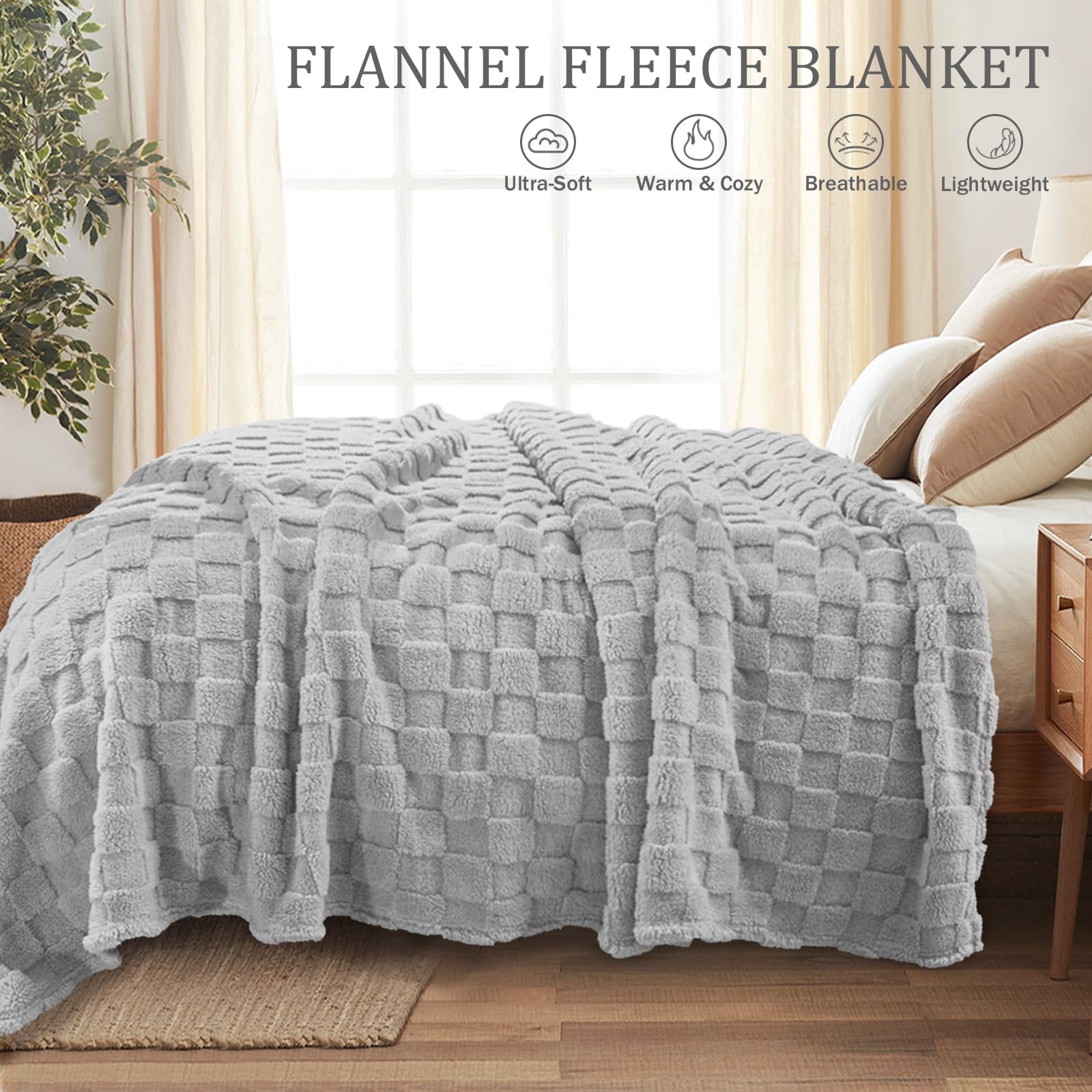 Exclusivo Mezcla Fleece Throw Blanket for Couch,Super Soft and Warm Lightweight Checkered Pattern Blankets for All Seasons 127x152 CM - Image 4