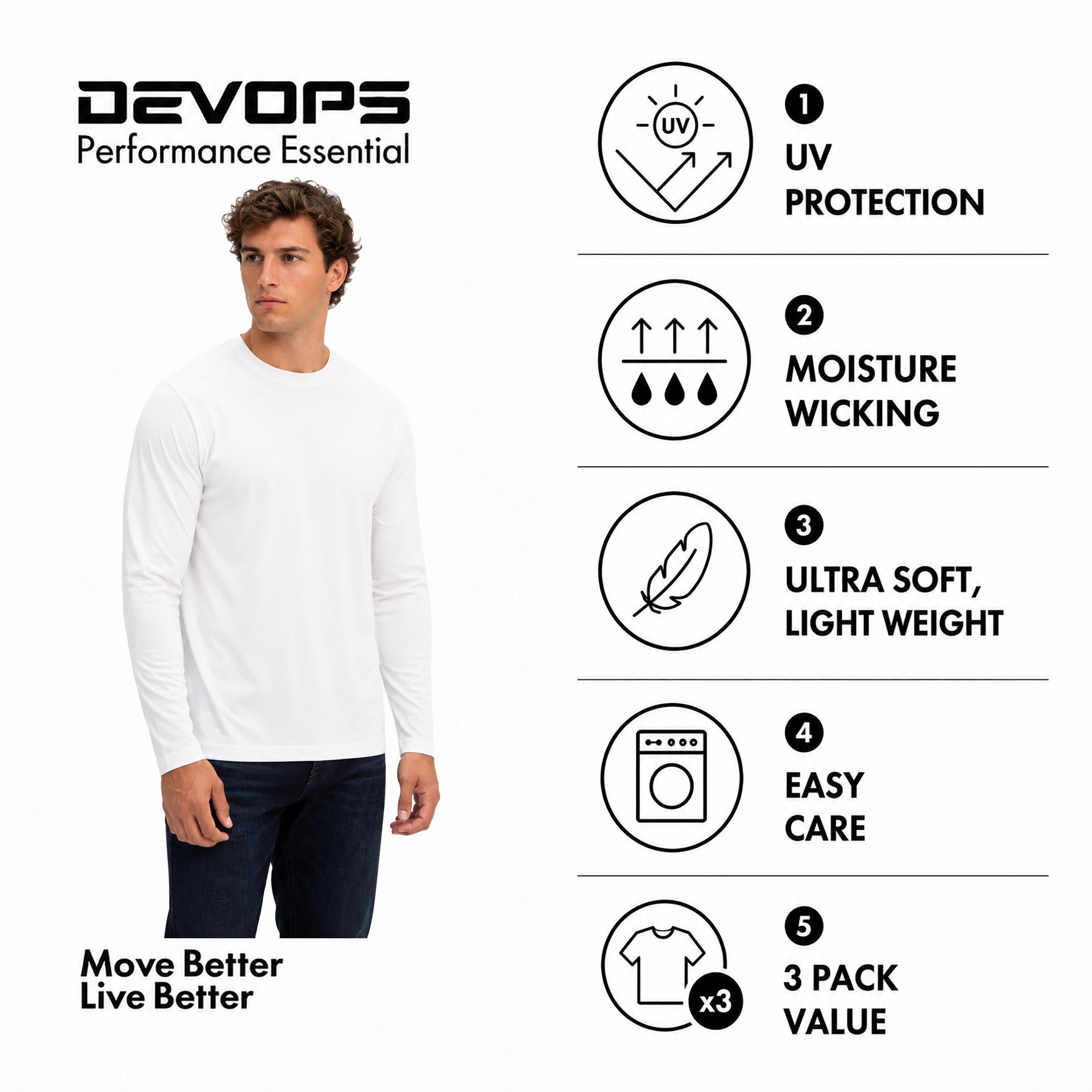 DEVOPS Paquete de 2 protección solar UPF manga larga para 50+ Dri Fit pesca senderismo correr 3 entrenamiento X-Large