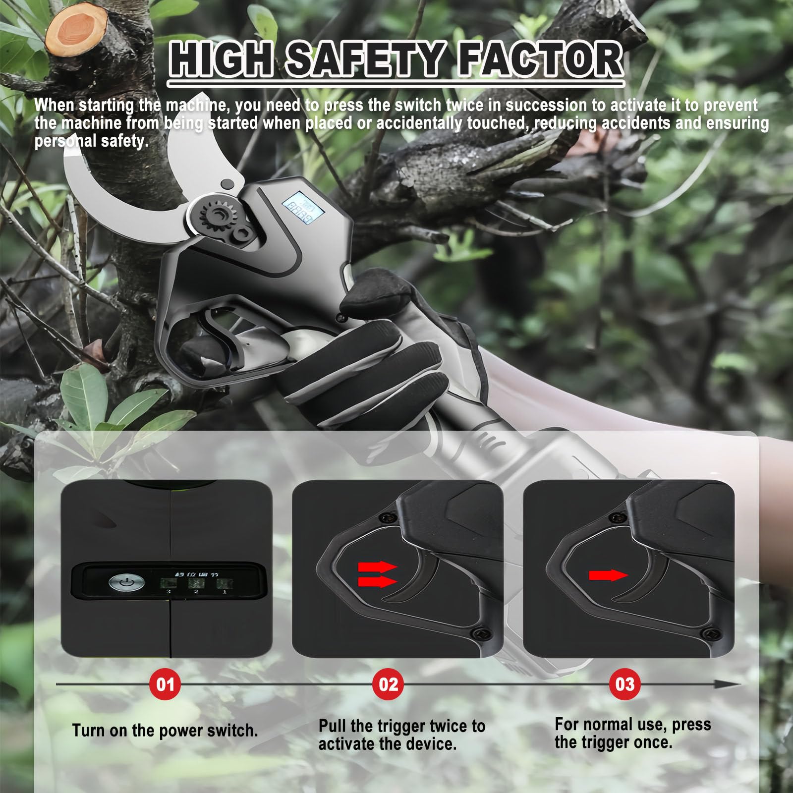 Tijeras De Podar Electricas con Pértiga,50mm Tijeras De Podar Telescopica Bateria 1-2 Baterías, Extender 2.15m, Potente Motor Sin Escobillas para Jardinería, Arboles Frutales 1battery