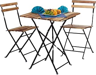 Relaxdays Conjunto de Muebles de jardín, Madera Natural, 3 Piezas, Plegable, Set Bistro, Mesa 76 x 60 x 60 cm, Colores, 60x60x76 cm
