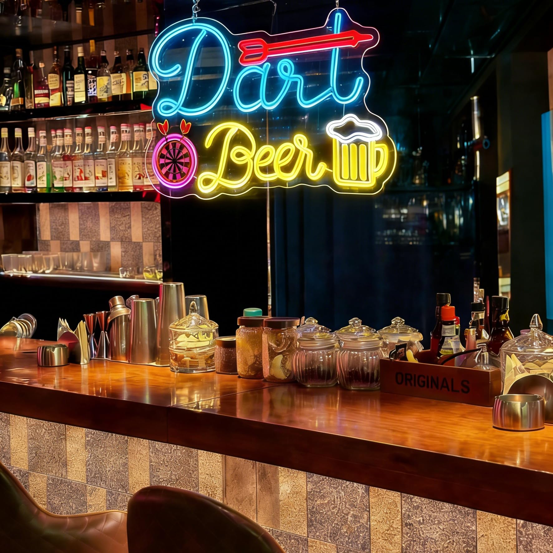 Panneau lumineux néon sur la bière – Cible de fléchettes néon LED et bière, décoration murale pour bar, salle de fête, cave, pub, salle de jeux, cadeau pour les fans de fléchettes et de bière