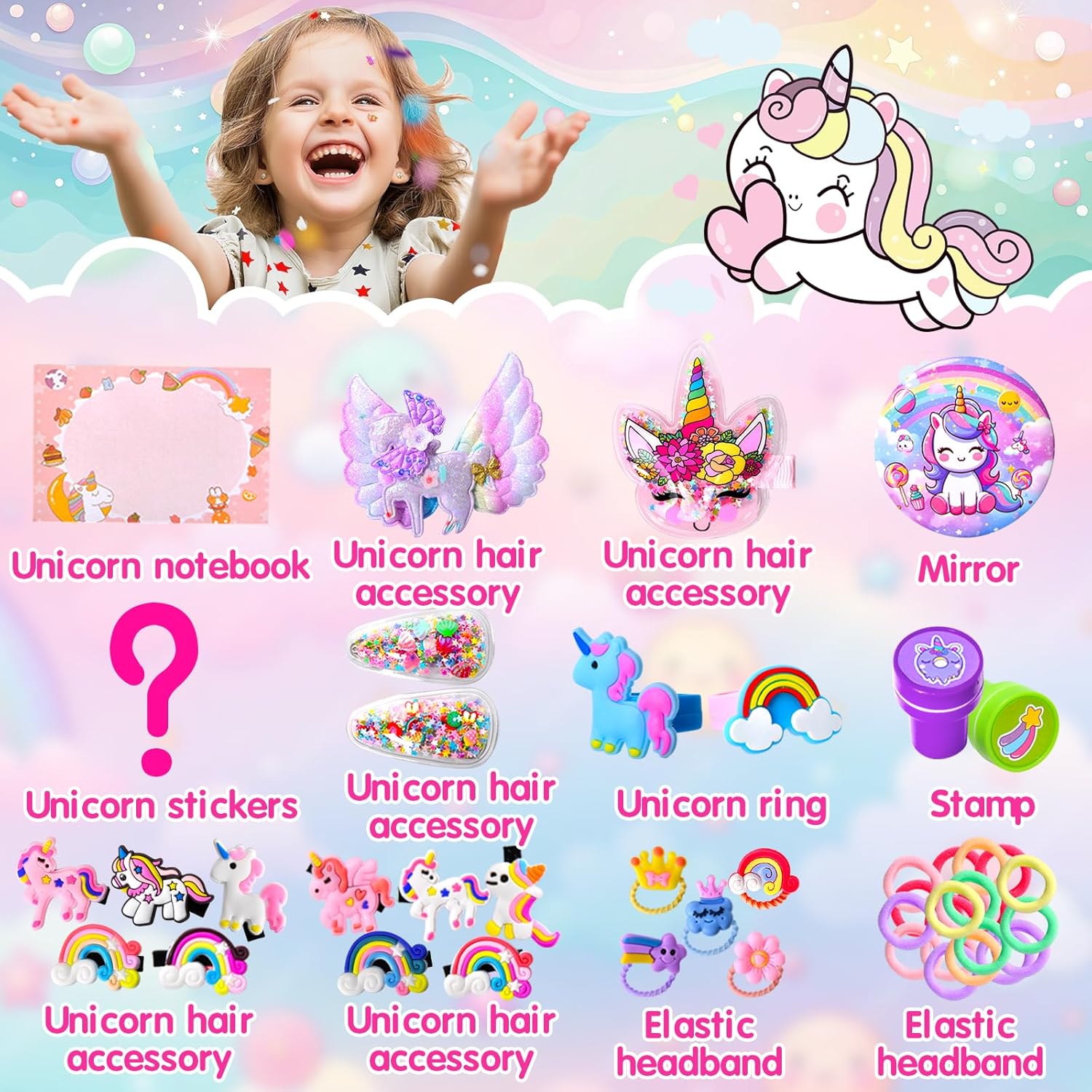 Unicorn Advent Calendar 2025 for Girls, Christmas Countdown Calendar for Kids, with 24 Days Xmas Surprise with Jewellery Bracelet Hair Accessories - Image 3