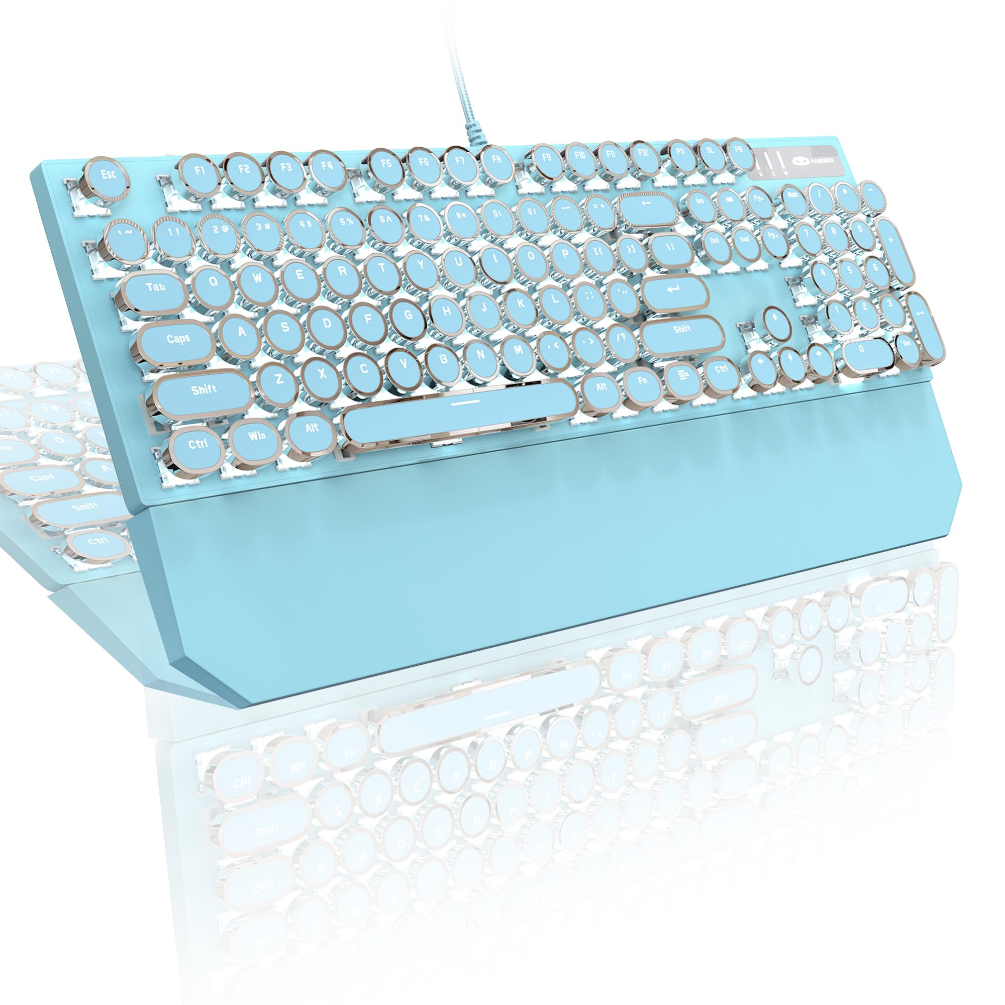 MageGee Typewriter Mechanical Gaming Keyboard, Retro Blue Punk Round Keycap LED Backlit USB Wired Keyboards for Game and Office, for Windows Laptop PC Mac - Blue Switches