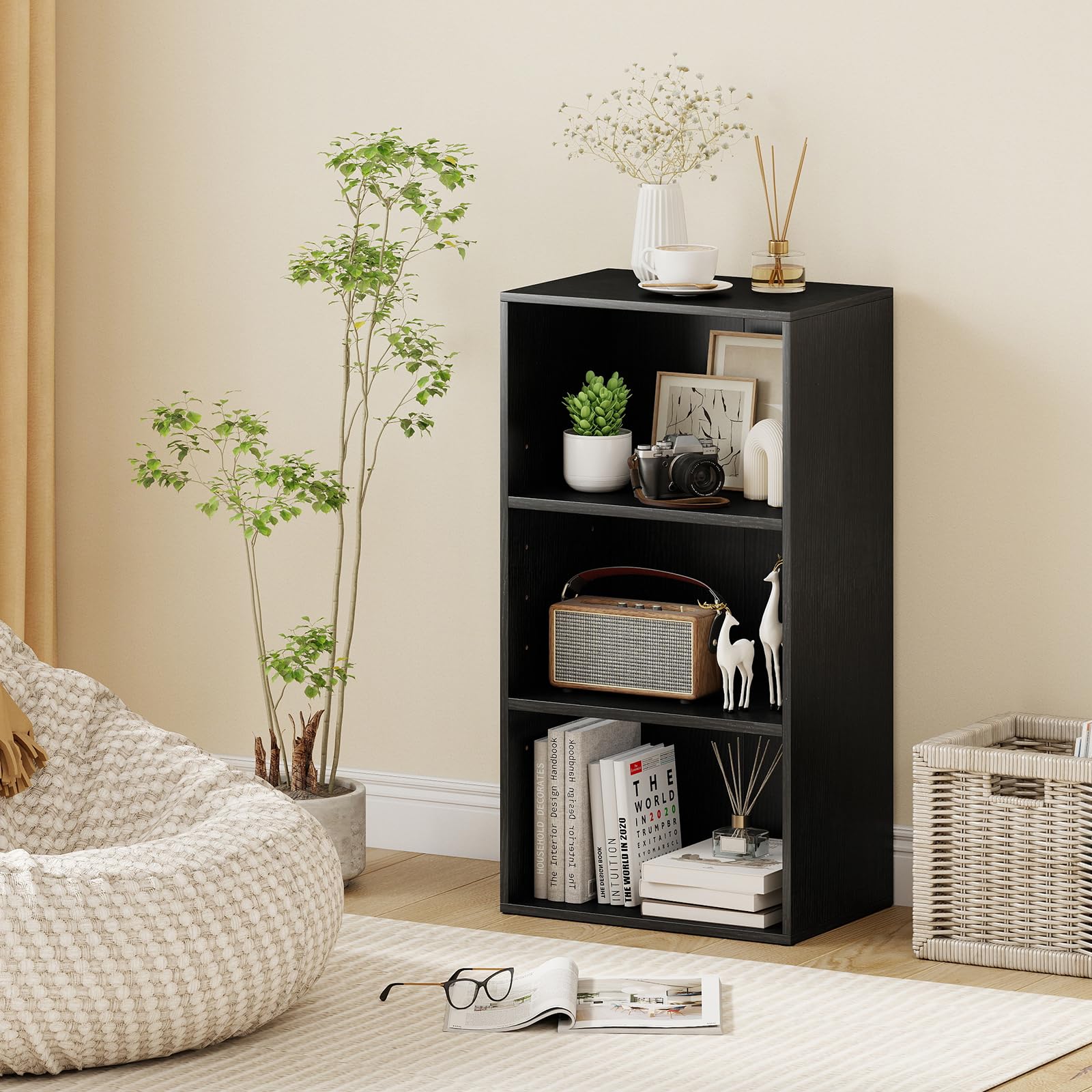 Amazon.com: Giantex 3 Tier Bookshelf, Black Bookcase 3 Shelf, Open