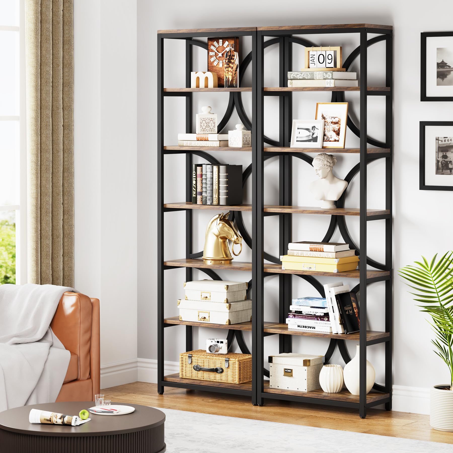 Tribesigns Bücherregal mit 6 Ebenen, 200 cm industrielles Küchenschrank mit Lagerregalen, Aufbewahrungs-Organizer für Wohnzimmer, Schlafzimmer und Home Office, Braun