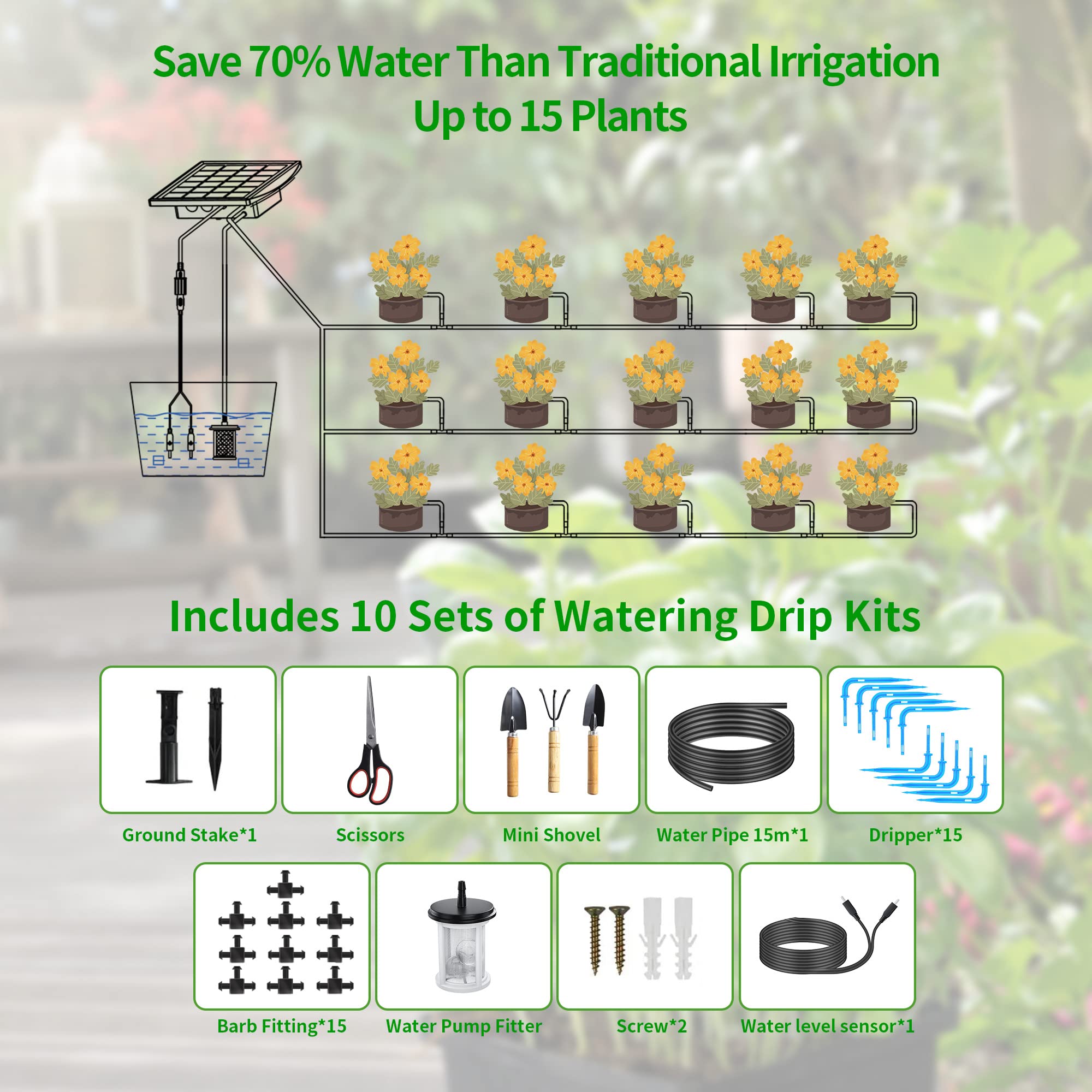 Snapklik.com : 49FT Solar Drip Irrigation System, Auto Watering Kit For ...
