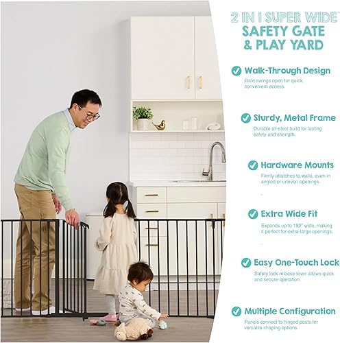Regalo Safety 192" Super Wide Baby Gate & Play Yard — top-down angle highlighting key features