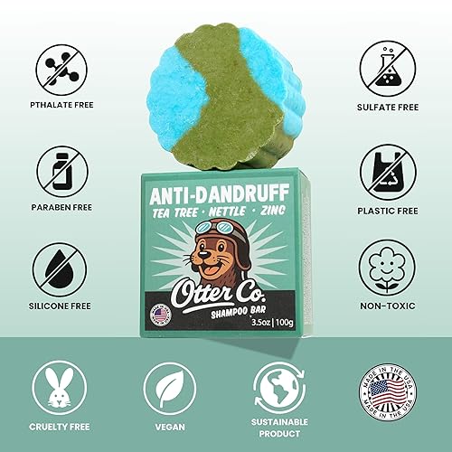 Miniatura 6 de Otter co. Barra de champú de árbol de té anticaspa, ortiga, zinc, té verde, vinagre de sidra de manzana, champú antihongos, vegano, natural, libre