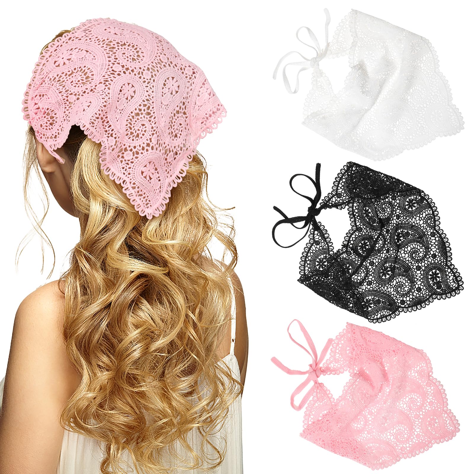 WELROG3 PCS Hair Scarf, Hair Bandanas Chiffon Head Kerchief, Vintage Knitted Headband for Women, Headwrap for Girls