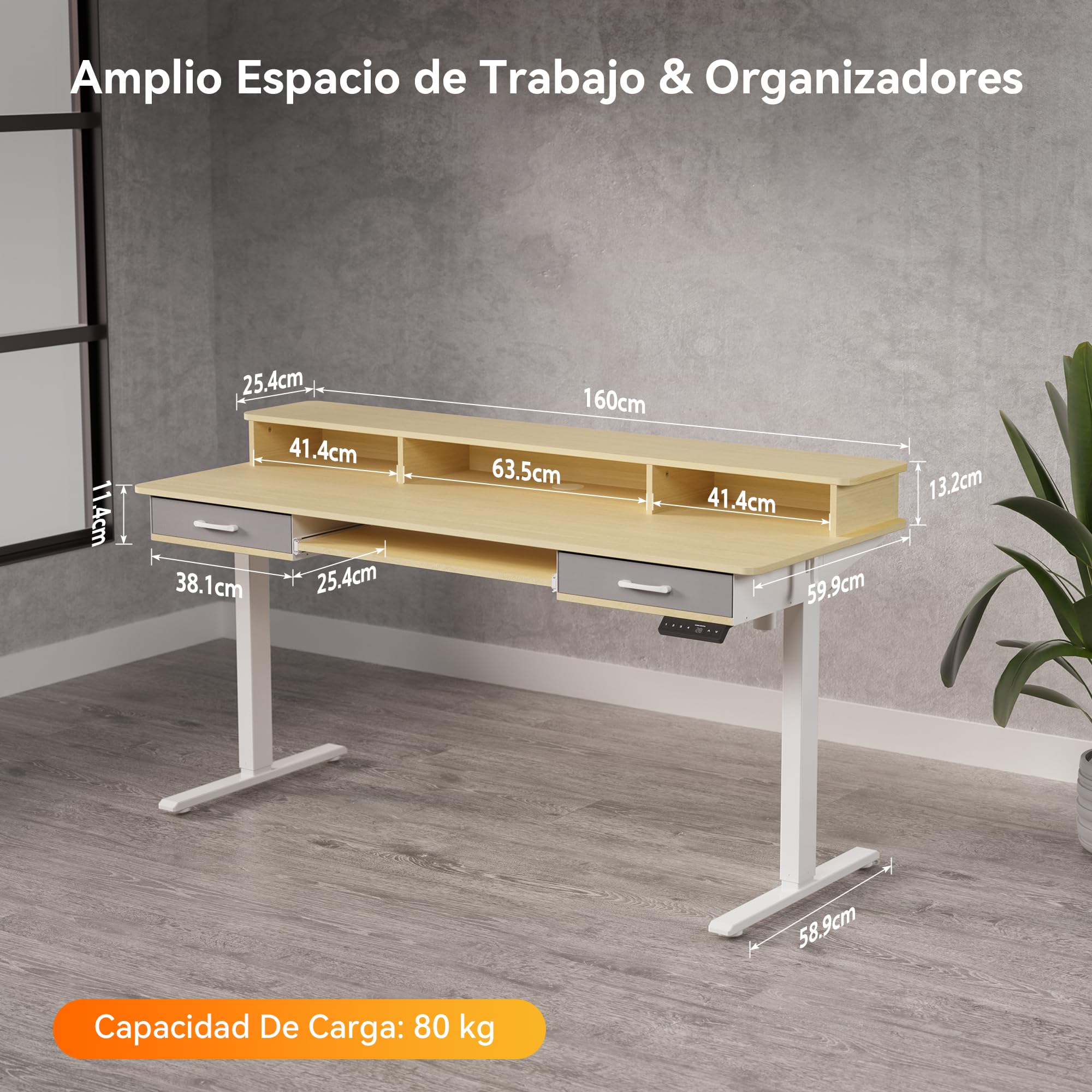 WALKINGDESK Escritorio Elevable Eléctrico con Bandeja para Teclado, 160 x 60 cm Escritorio Regulable en Altura, Mesa Elevable con Soporte Monitor, Mesa Ergonómico de Bipedestación, Roble