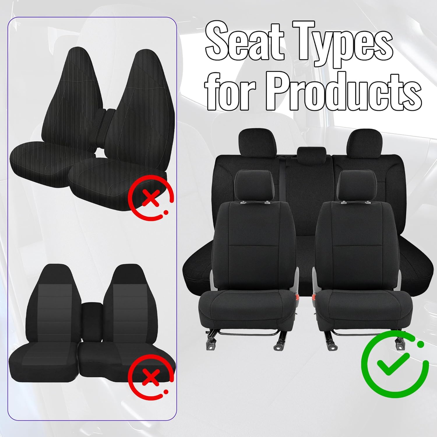 Front and Rear Seat Covers for Toyota Tacoma 2005-2015 Crew Cab with Non-Folding Passenger Seat Foam Padded for Enhanced Comfort & Protection - Black