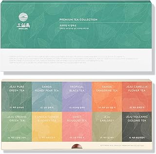 OSULLOC Premium Tea Collection (40 count, 8 flavors x 5ea), Gift Set for Father's Day, Carefully Curated Tea Sampler - Self Care Gift Box, Premium Organic Pure & Blended Tea from Jeju