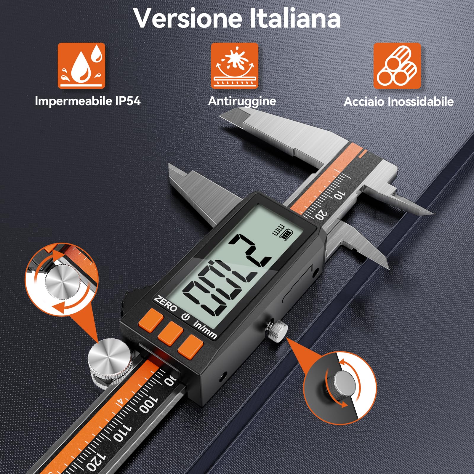 Preciva Calibro Digitale 150mm Acciaio Inox IP54 Impermeabile USB Ricaricabile