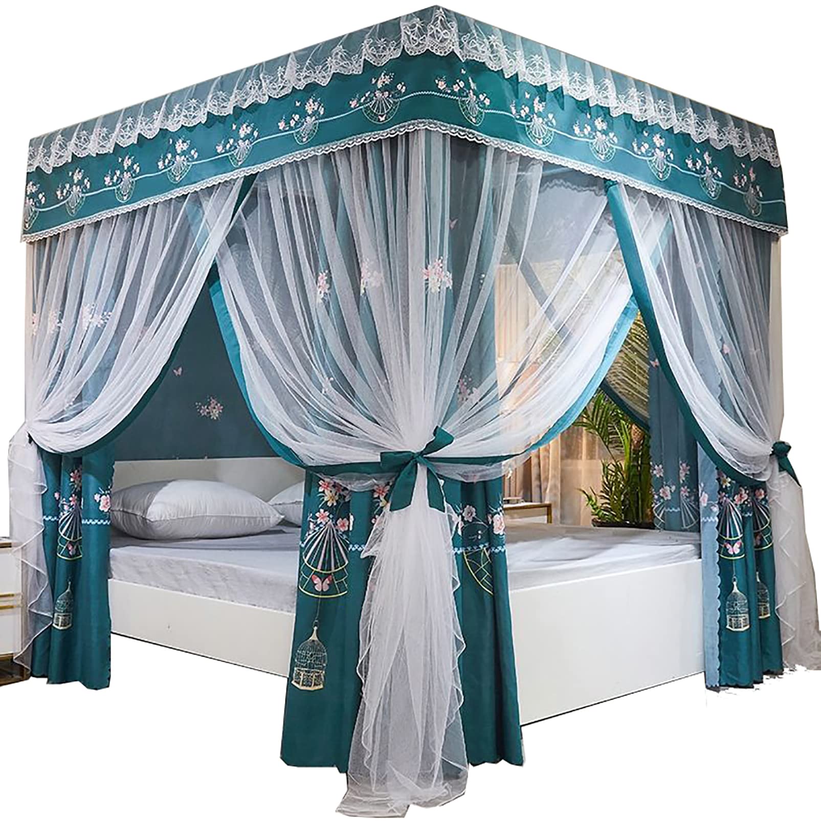 Cortina De Cama Mosquitera Cuadrada Tienda De Campaña Princesa Dosel Cortinas De Cama Cortinas De Postes De Cuatro Esquinas Regalo De Cumpleaños Privacidad Interior,Azul,200X220Cm