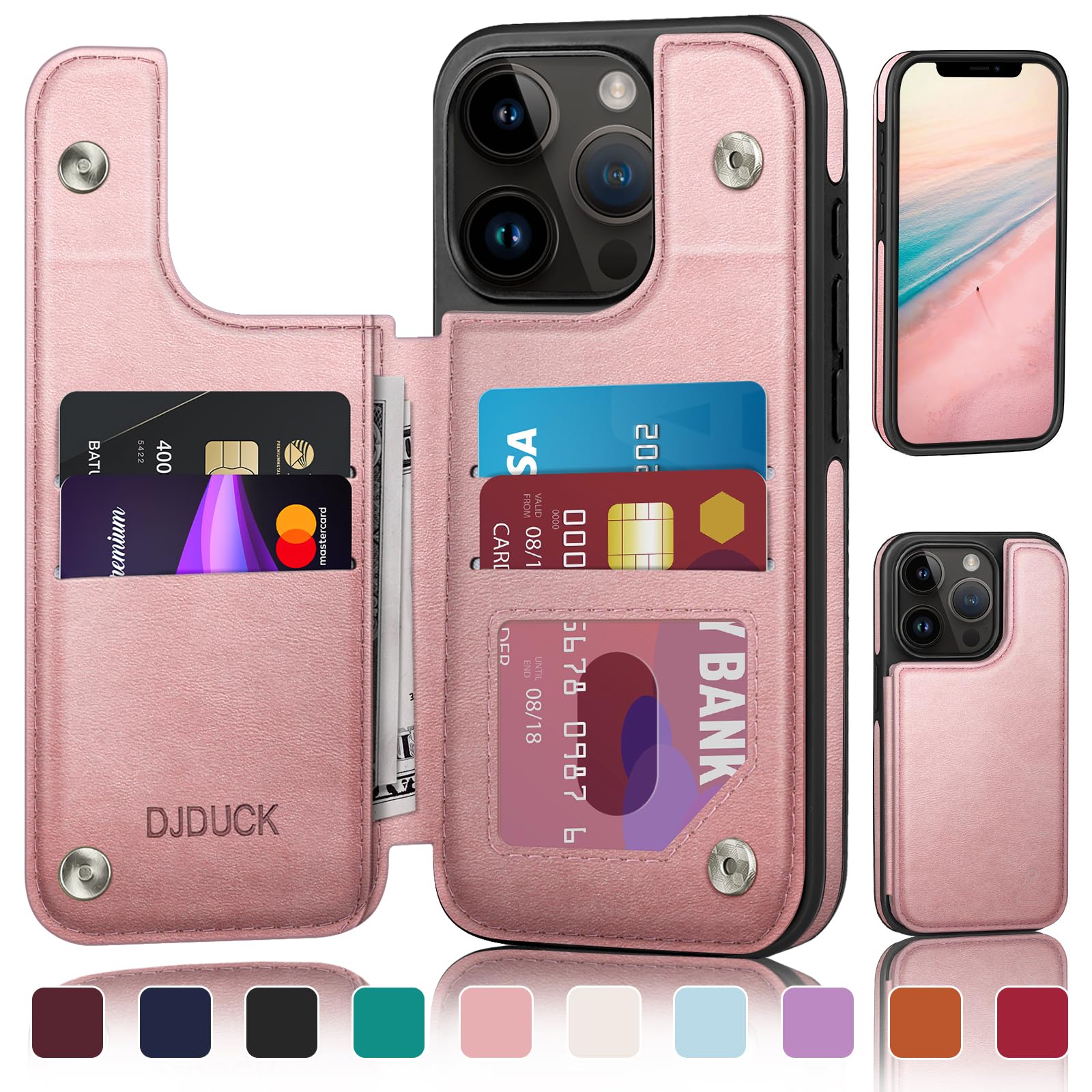 DJDUCK Designed for iPhone 11 Pro Max Case Wallet with Card Holder, [Magnetic Clasp Cover] [RFID Blocking Leather Protection] Shockproof Women Men
