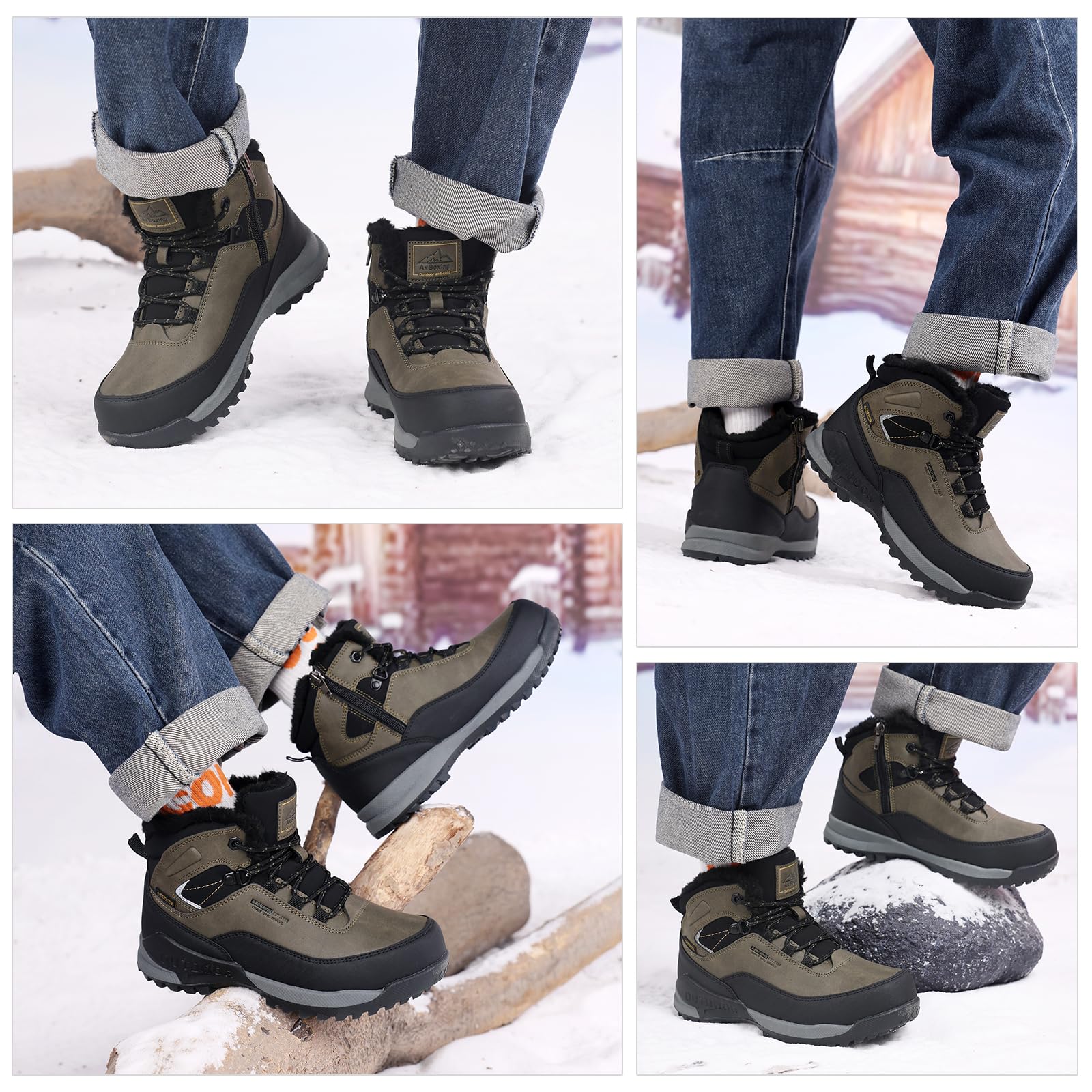 AX BOXING Bottes Hiver Garçon Chaussures de Randonnée Chaud Bottines Enfant Bottes de Neige Antidérapant EU34-40