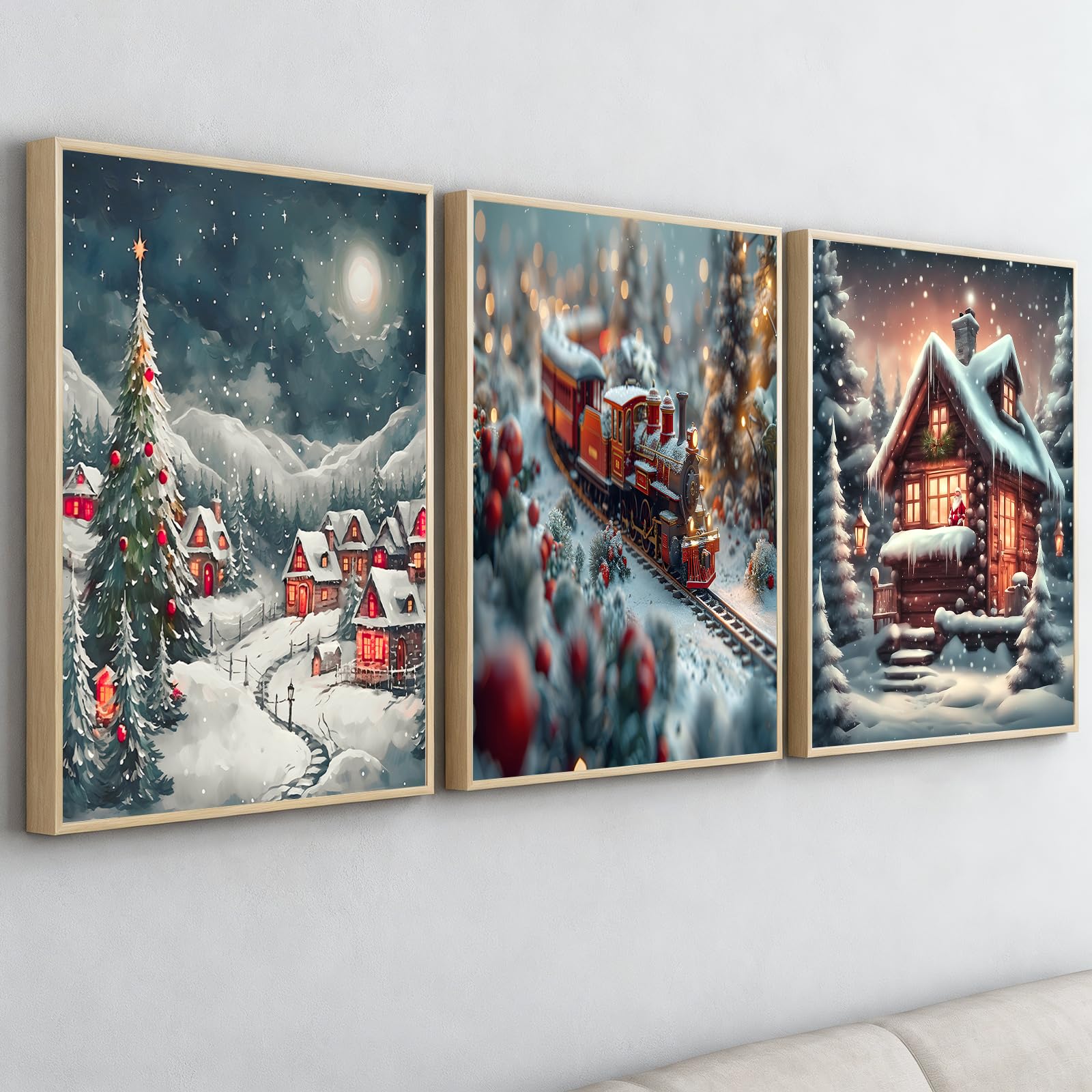 PWAAHDC Christmas Wall Art Set of 3, Framed Winter Prints 30x40 cm
