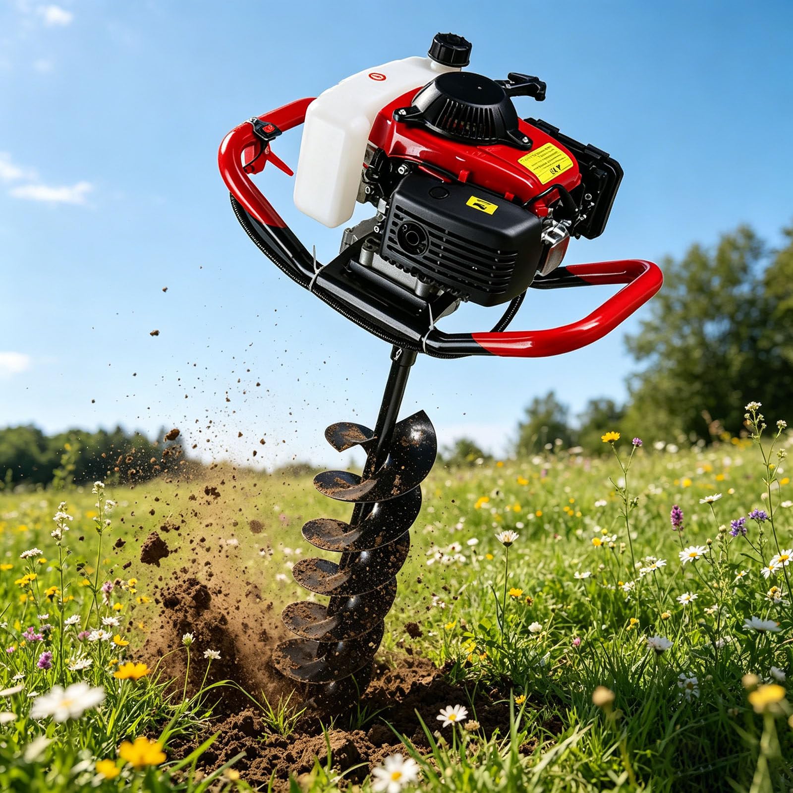 Taladro Ahoyador de Tierra a Gasolina 4 Tiempos, Perforadora para Cercas, Taladro de Postes con Brocas de Acero 40-300 mm, Ahoyador para Excavación de Suelo, Cercas y Plantación 15cm